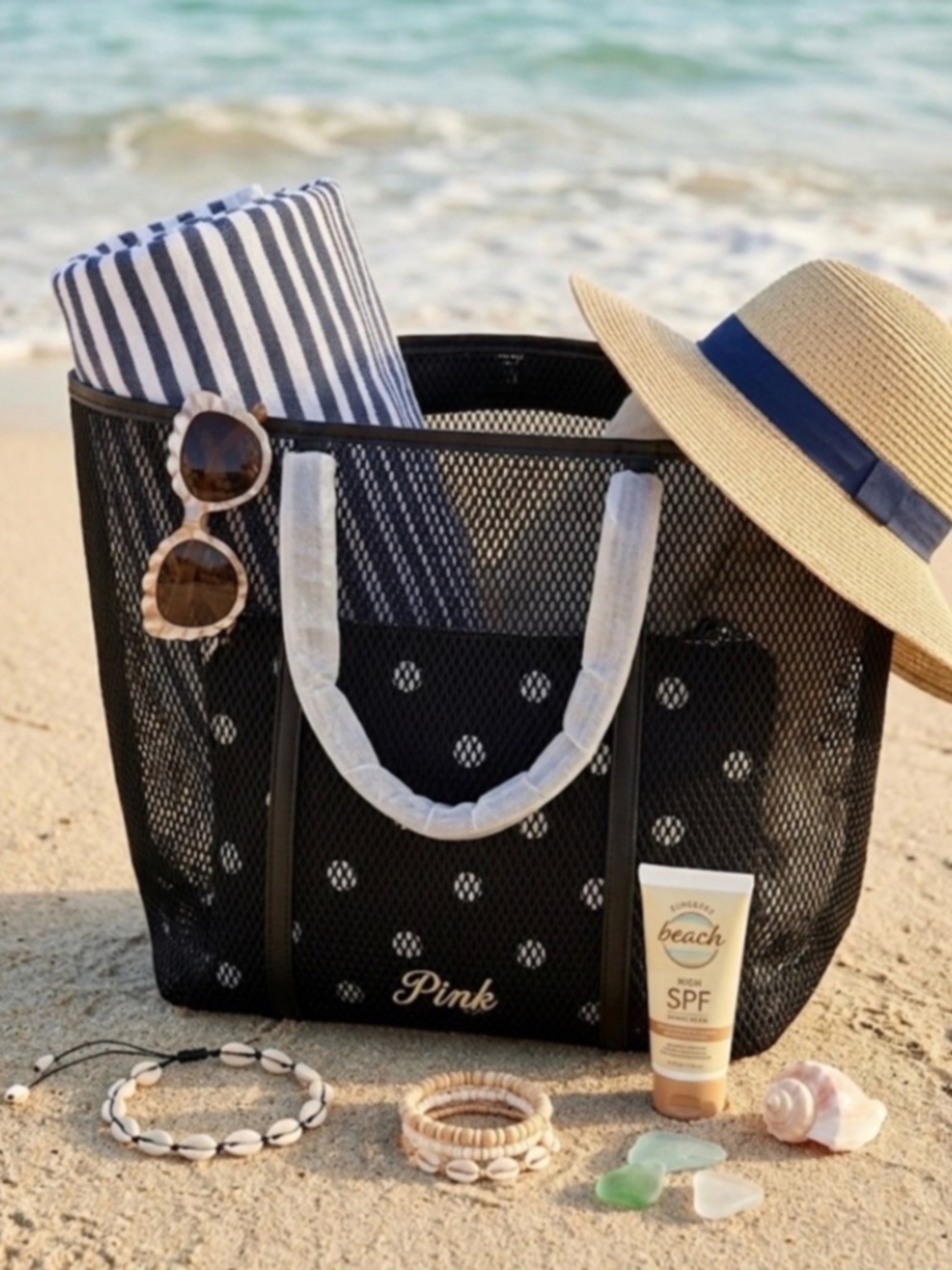 Victoria's Secret Mesh Tote Bag Black Large NEW - Picture 3 of 5